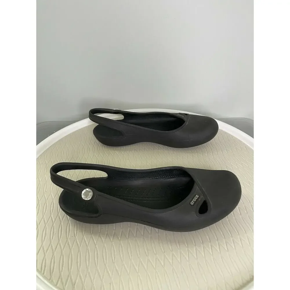 Crocs Women’s Olivia II Slingback Ballet Flats US 7 Black Comfort Slip On Jewel